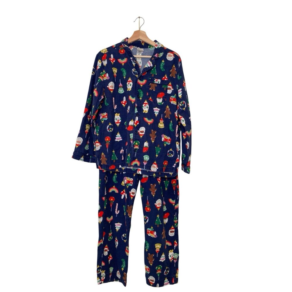 Hanna Andersson Womens Small Christmas Ornaments Blue Organic Cotton 2Pc Pajamas